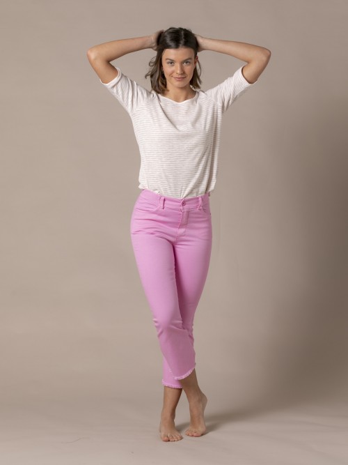 Woman 4-pocket low-ankle cotton trousers Pink