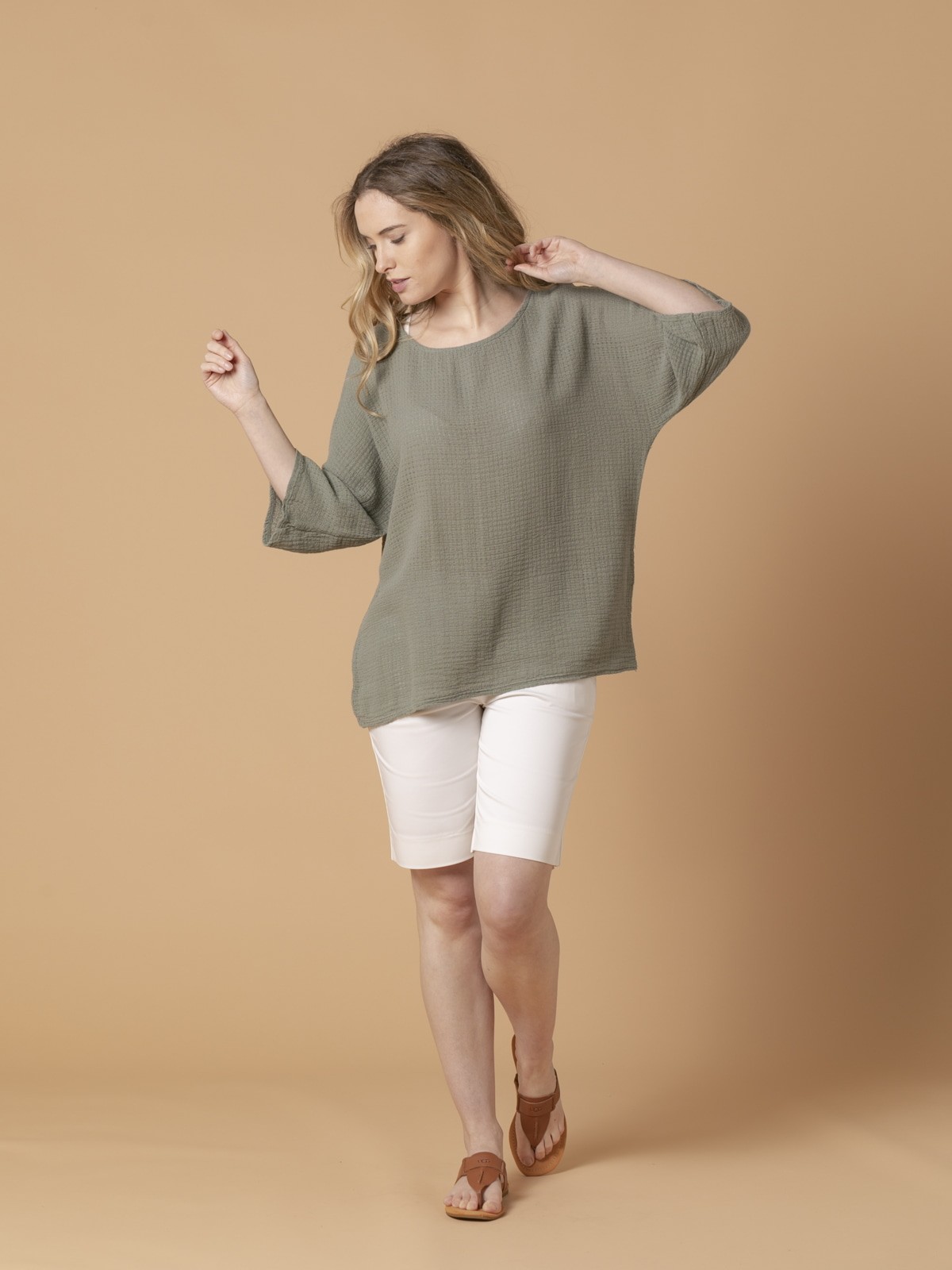 Woman 100% trendy cotton blouse Khaki
