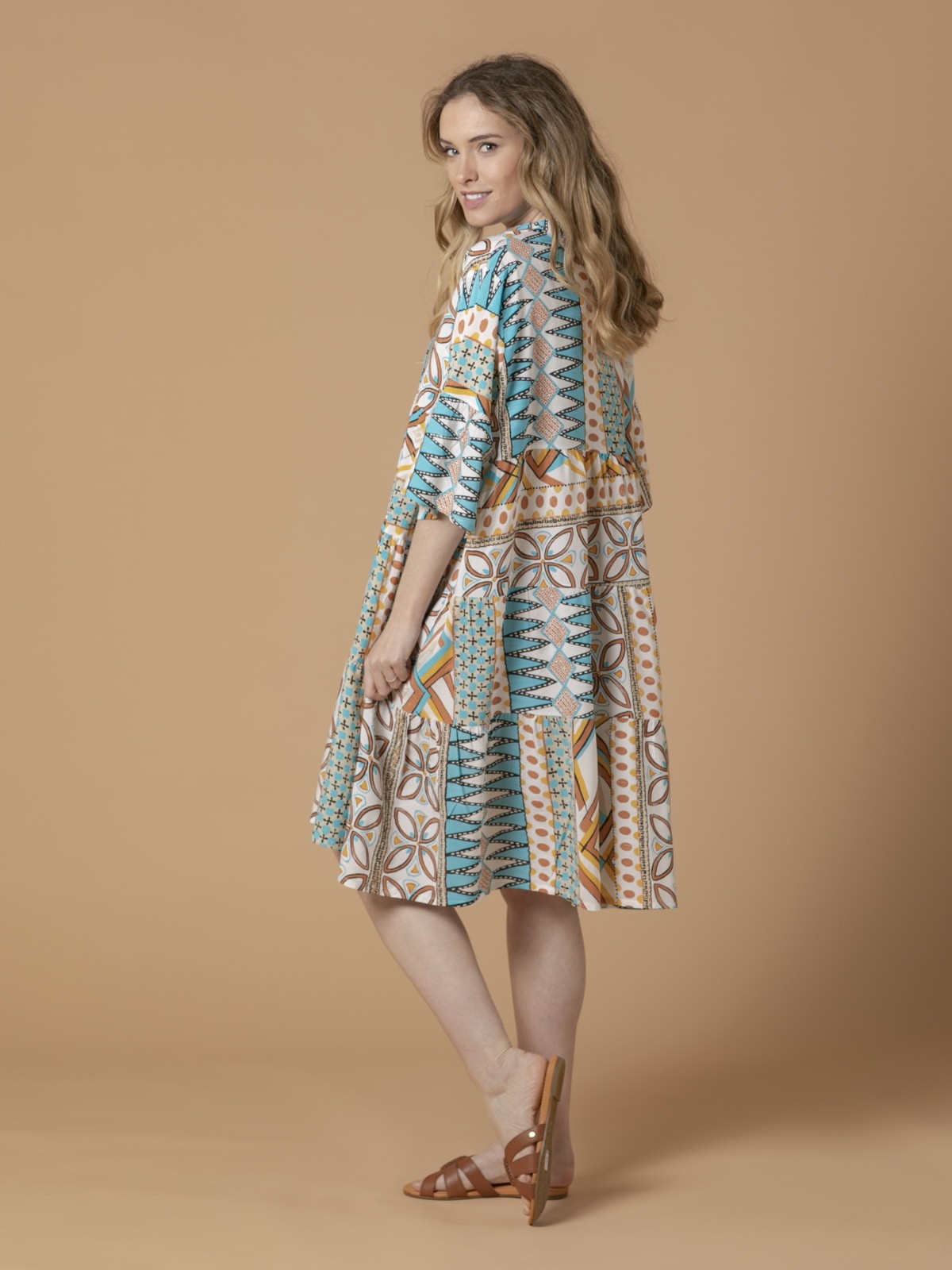 Woman Ethnic print dress Turquoise
