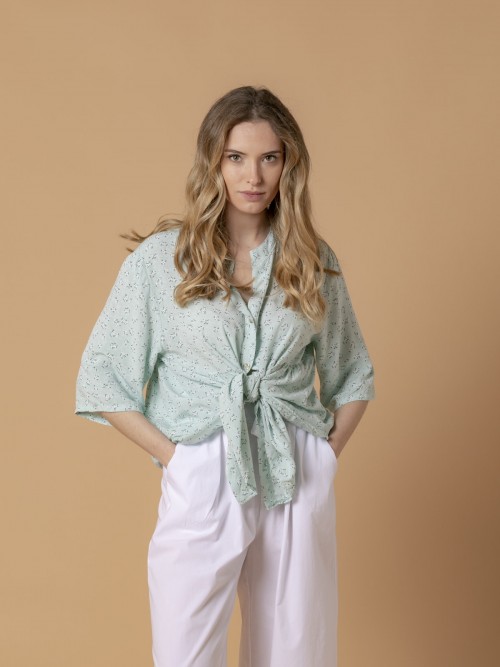 Woman Liberty flower print blouse with buttons Aqua