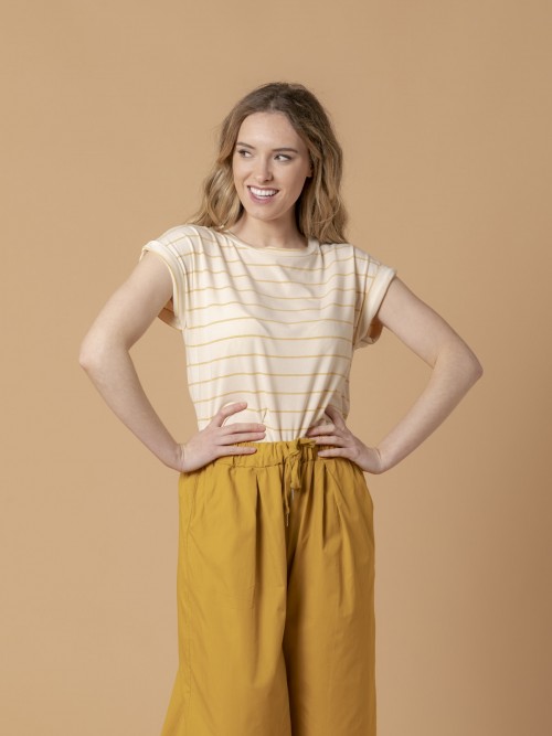 Woman Organic cotton striped T-shirt Amarillo