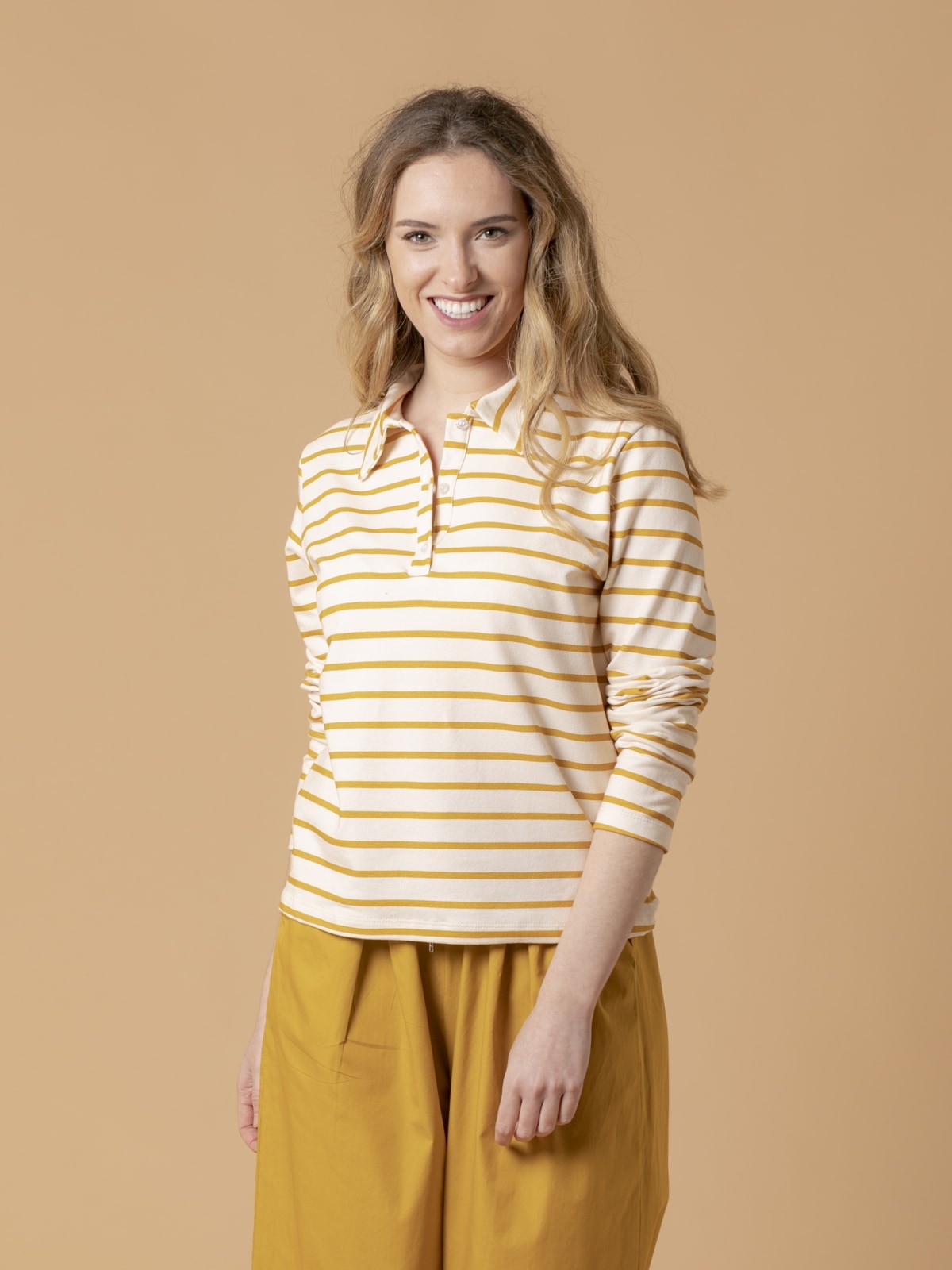 Woman Striped plush polo shirt Amarillo