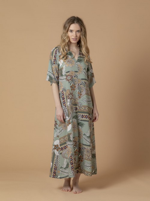 Woman long jungle print dress Khaki