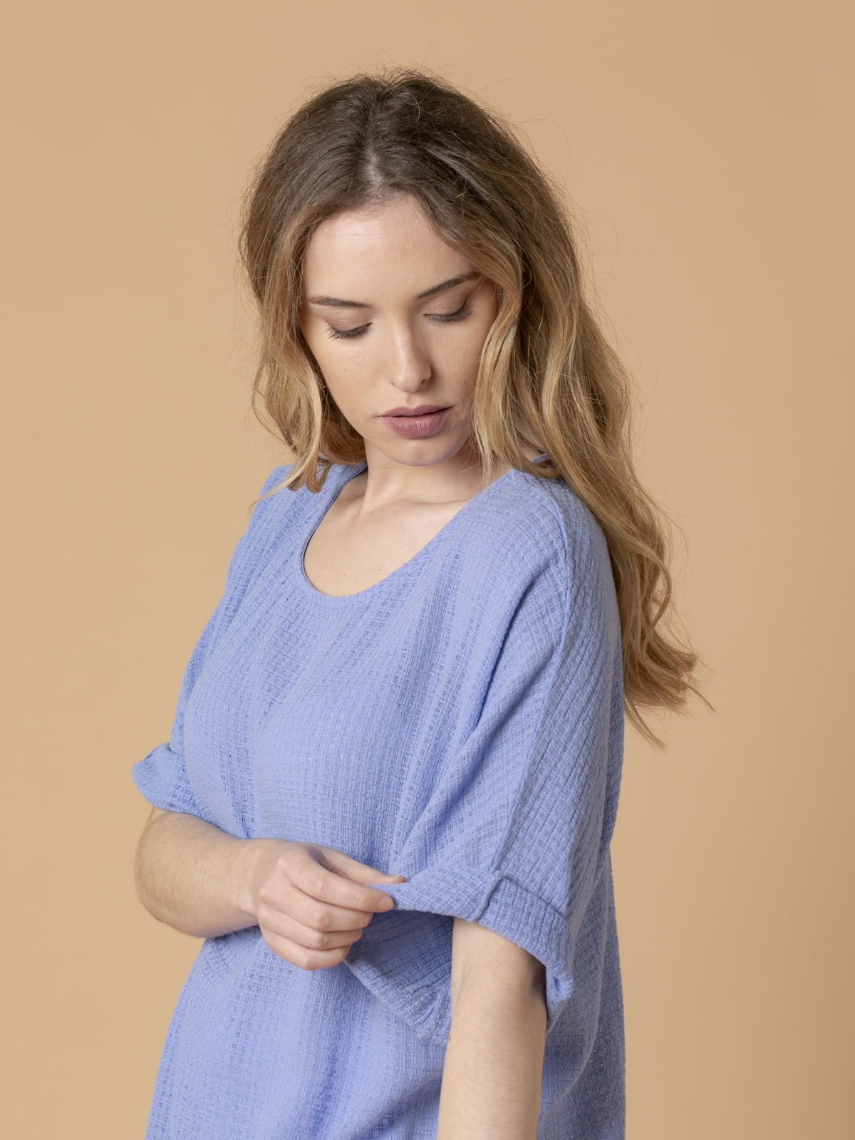 Woman 100% trendy cotton blouse Blue