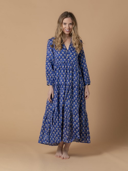 Woman Printed dress with lining Blue