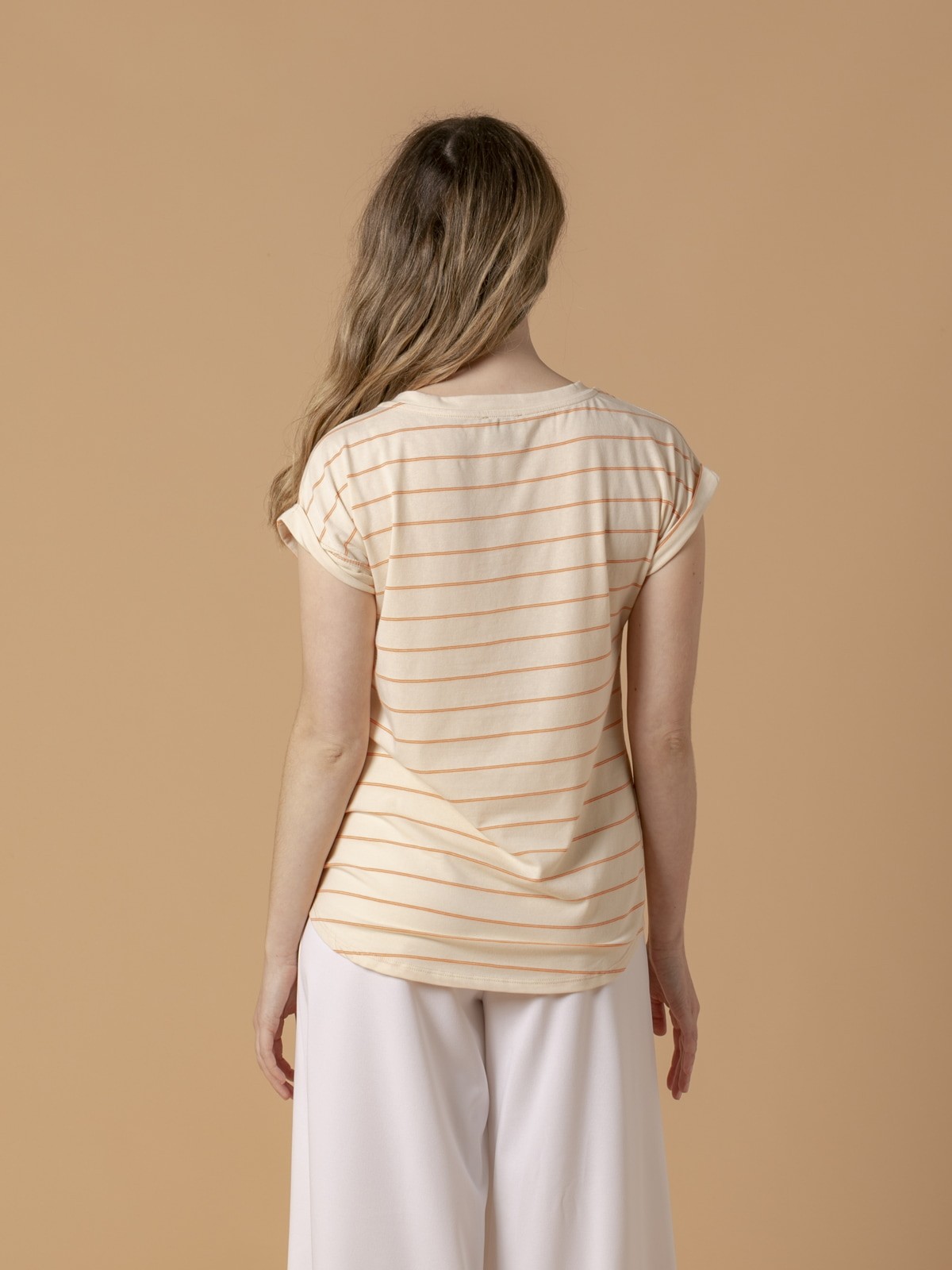 Woman Organic cotton striped T-shirt Orange