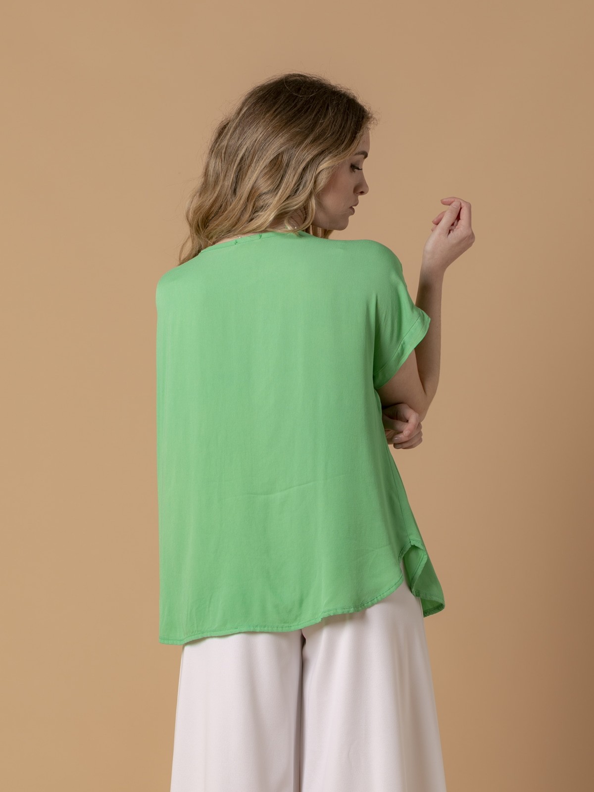 Woman Vegetal viscose rounded hem flowy blouse Green Gucci
