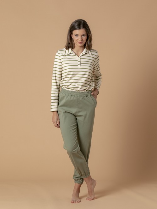 Woman Young cotton trousers with adjustable hem Khaki