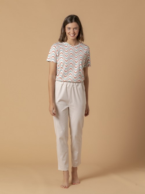Woman 100% cotton comfort trousers Beige Claro