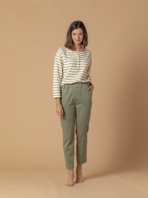 Woman 100% cotton comfort trousers caqui claro