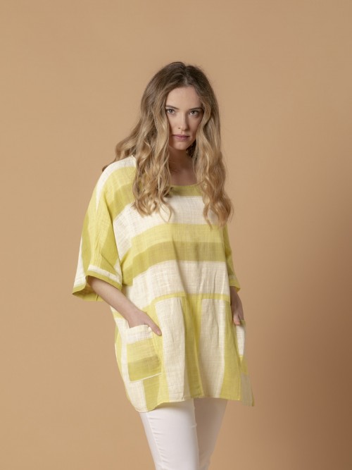Woman Oversize striped blouse with pockets Amarillo