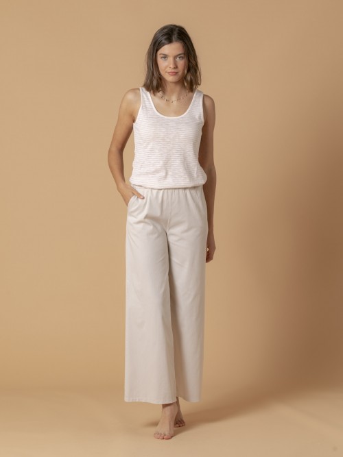 Woman Wide-leg cotton trousers Beige