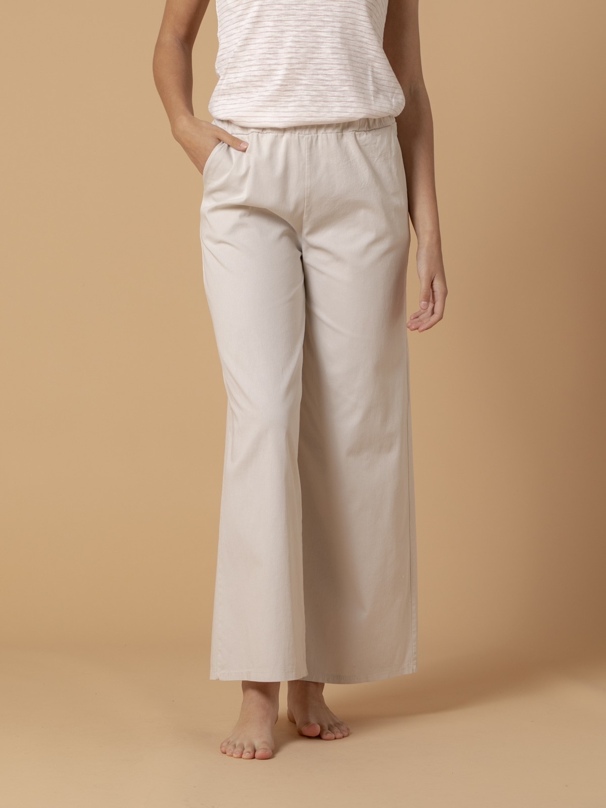 Woman Wide-leg cotton trousers Beige