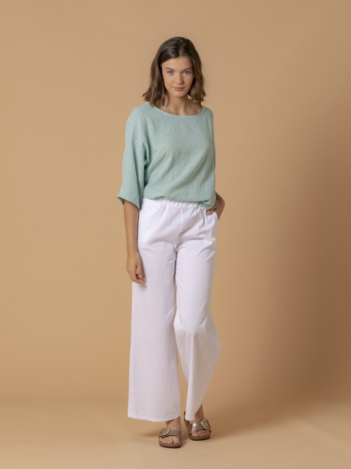 Woman Wide-leg cotton trousers White