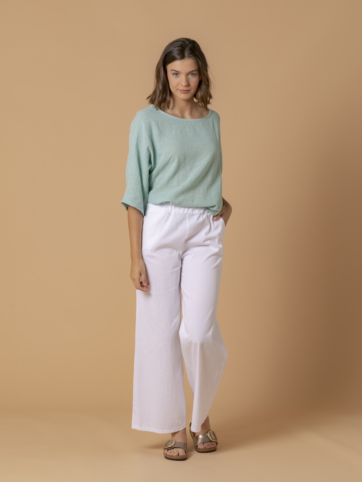 Wide-leg cotton trousersBlanco