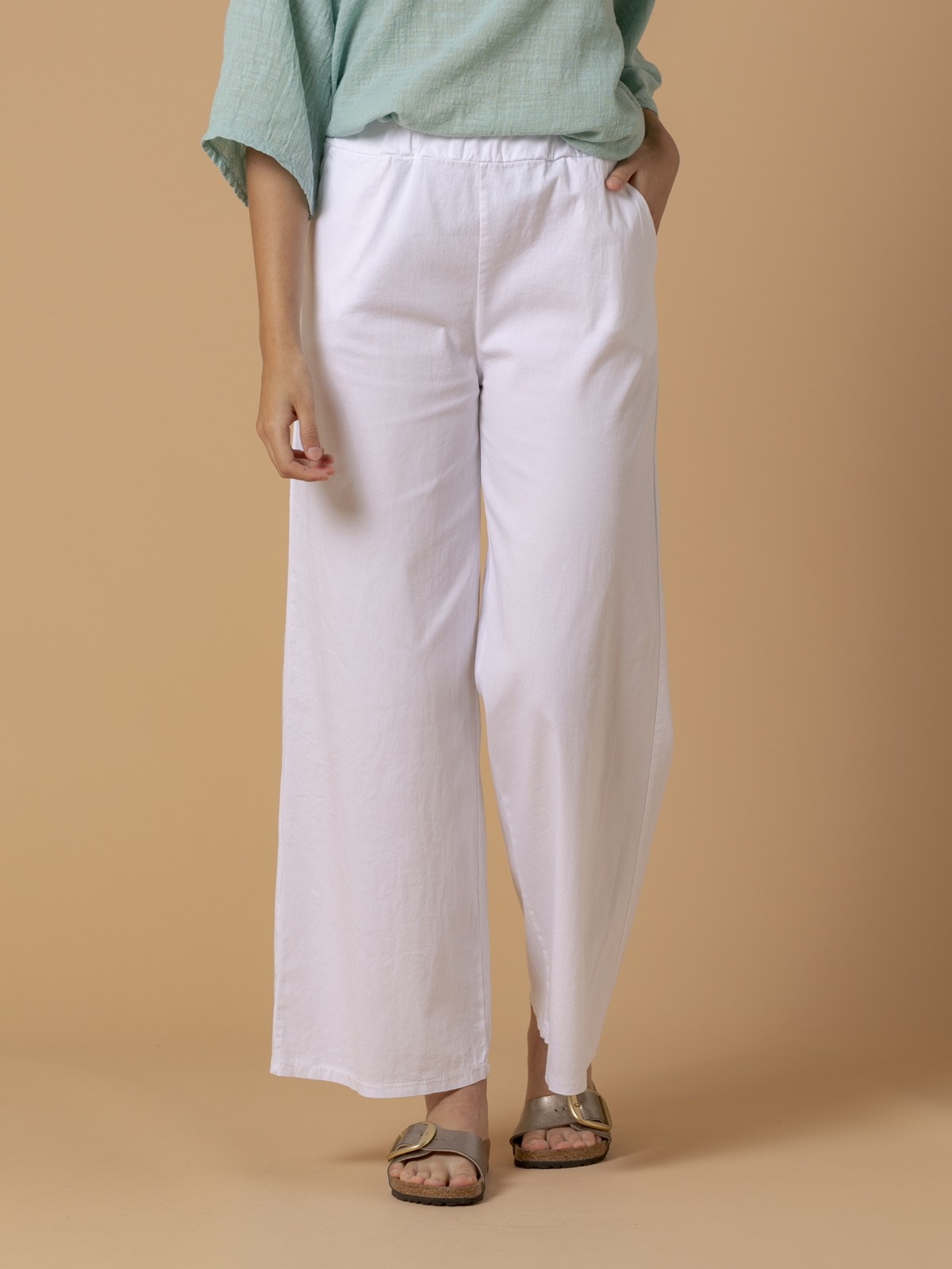 Woman Wide-leg cotton trousers White