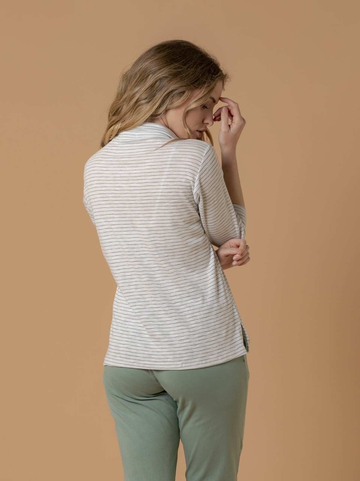 Woman Striped cotton polo shirt Green