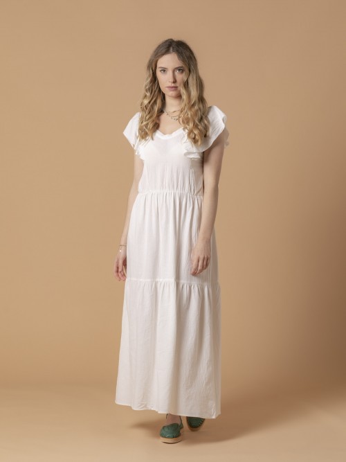 Woman Long bambula dress with lining without transparency White
