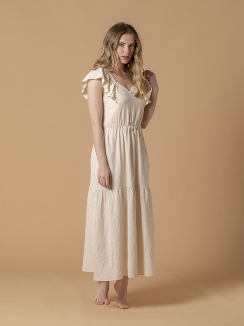 Woman Long bambula dress with lining without transparency Beige