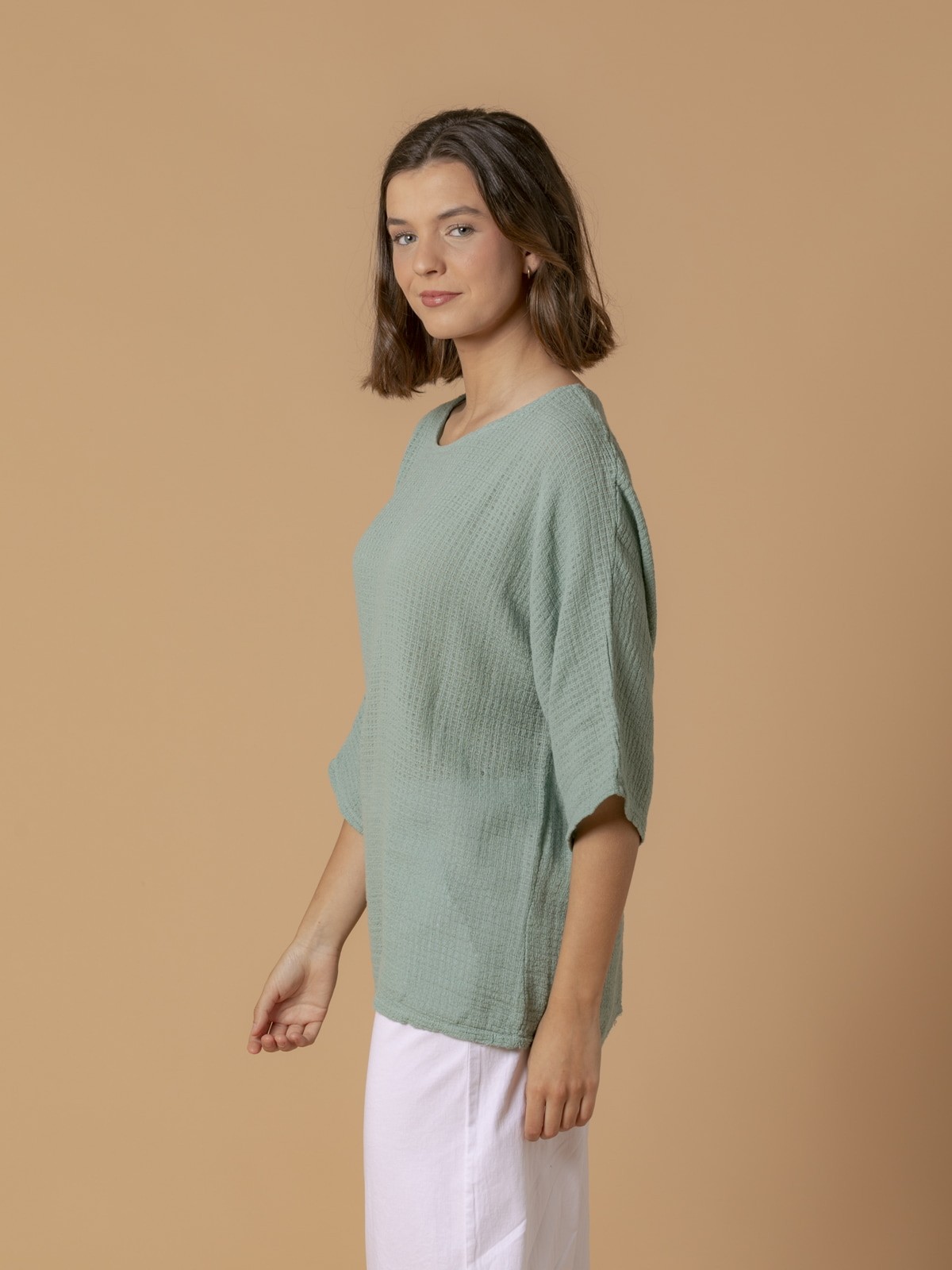Woman 100% trendy cotton blouse Green