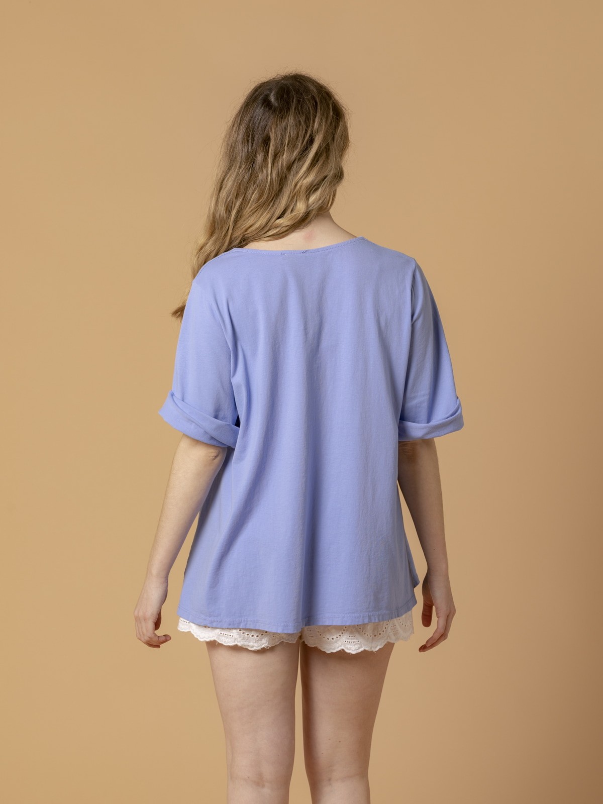 Woman Flared elbow sleeve T-shirt Blue