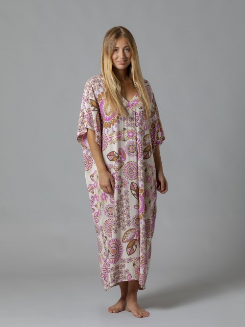 Woman Long ethnic print dress Fuchsia
