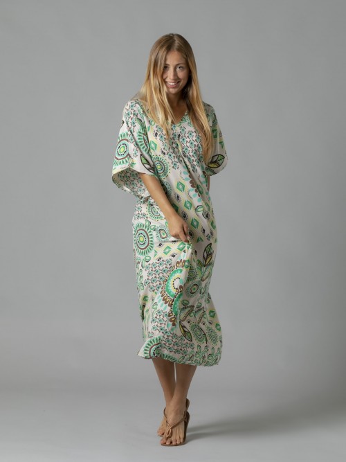 Woman Long ethnic print dress Green