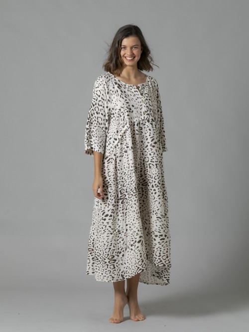 Woman 100% animal print linen dress White