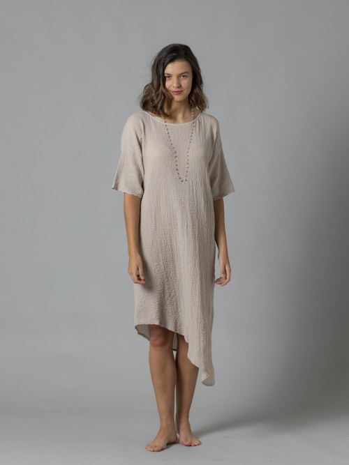 Woman plain asymmetrical dress Beige