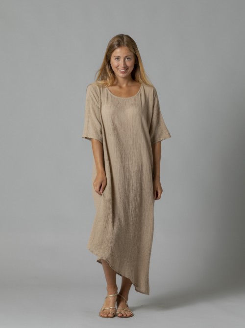 Woman plain asymmetrical dress Camel