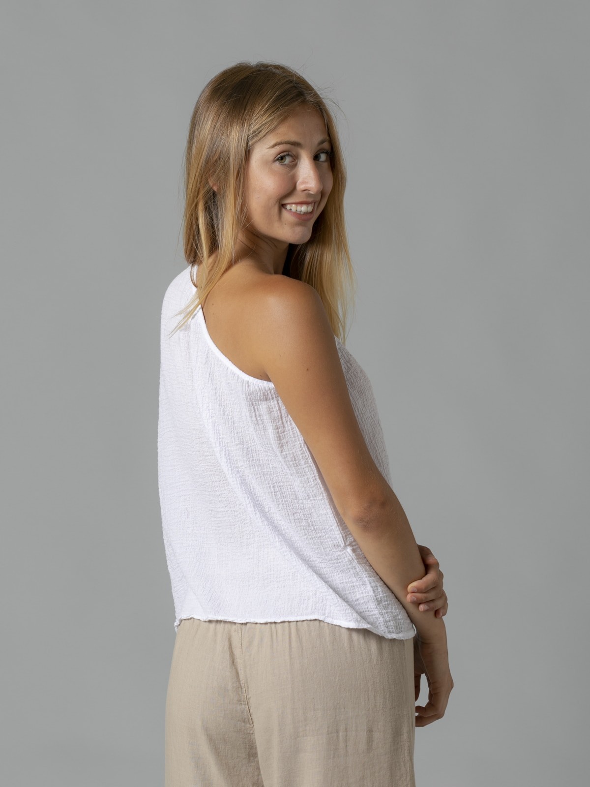 Camisa asimétrica lisa en algodón Blanco