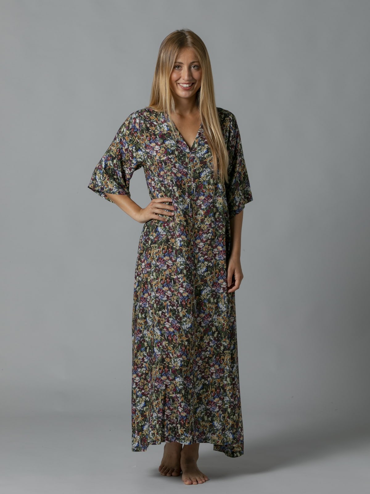 Woman long jungle print dress Mostaza