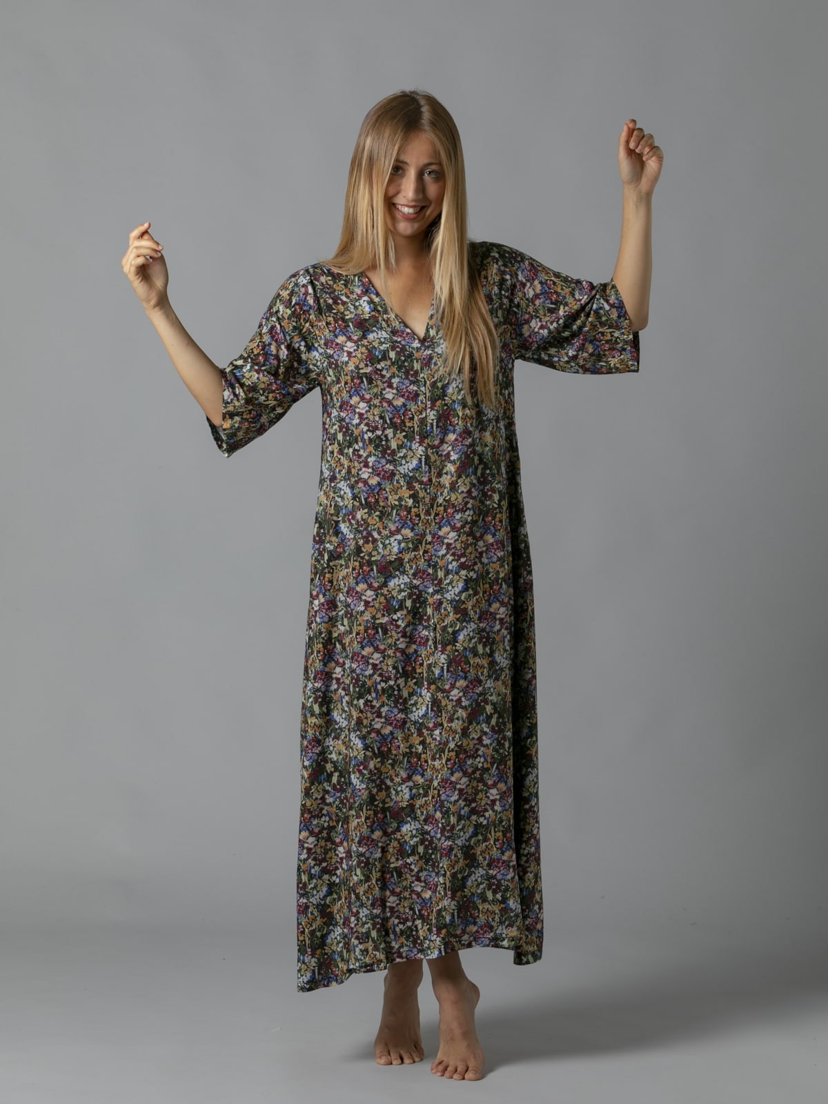 Woman long jungle print dress Mostaza