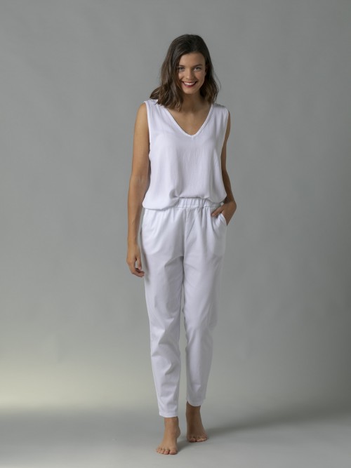 Woman 100% cotton comfort trousers White