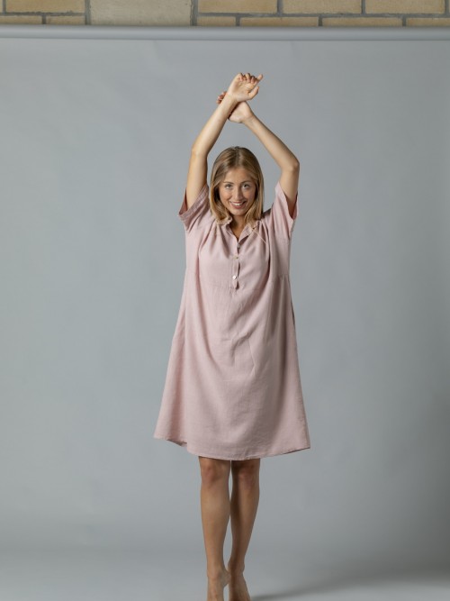 Woman Buttoned shirt dress with 2 pockets Pink