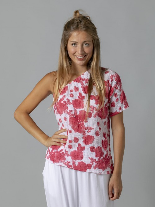 Woman Asymmetric printed cotton shirt Red