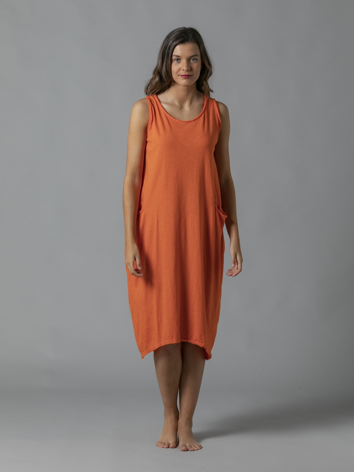 Woman Sleeveless cotton dress Orange