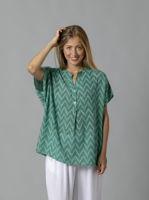 Woman cotton zig zag print blouse Green