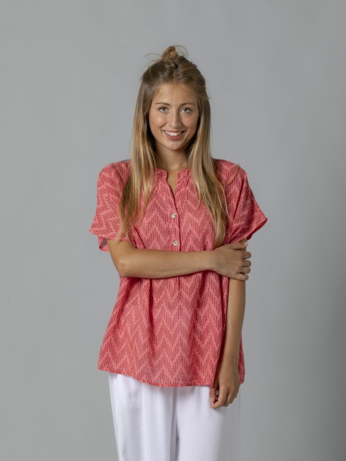 Woman cotton zig zag print blouse Coral