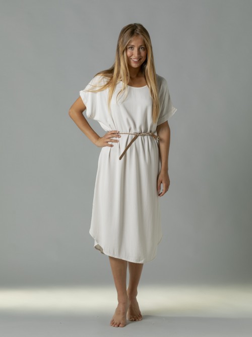 Woman Flowy short-sleeved dress Beige