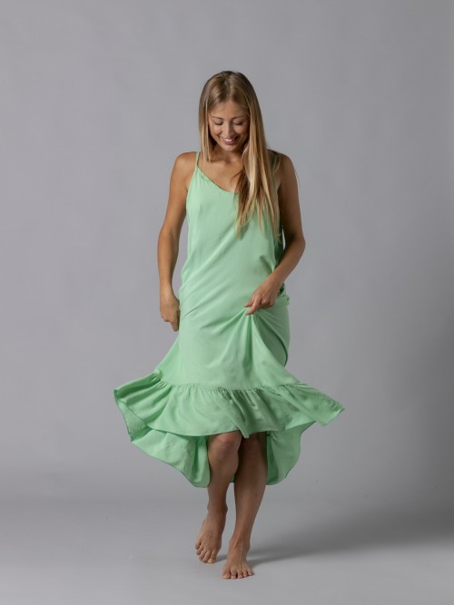 Woman Smooth flowing dress with thin straps Green
