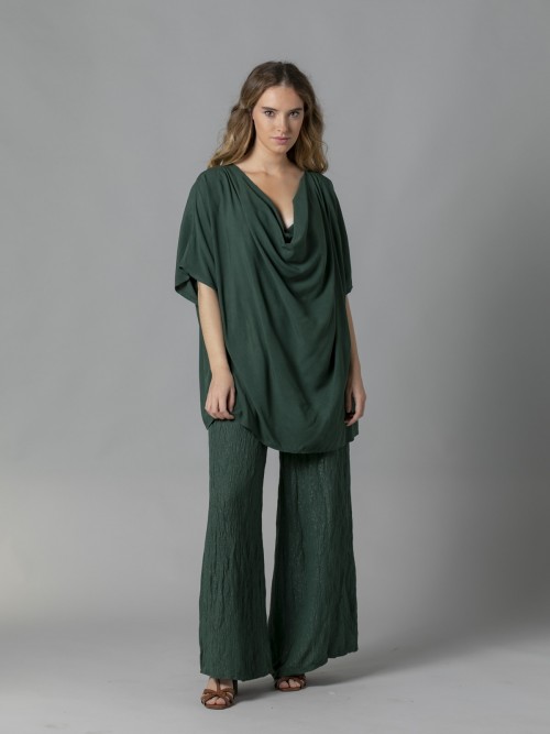 Woman Flowy oversize draped T-shirt Green