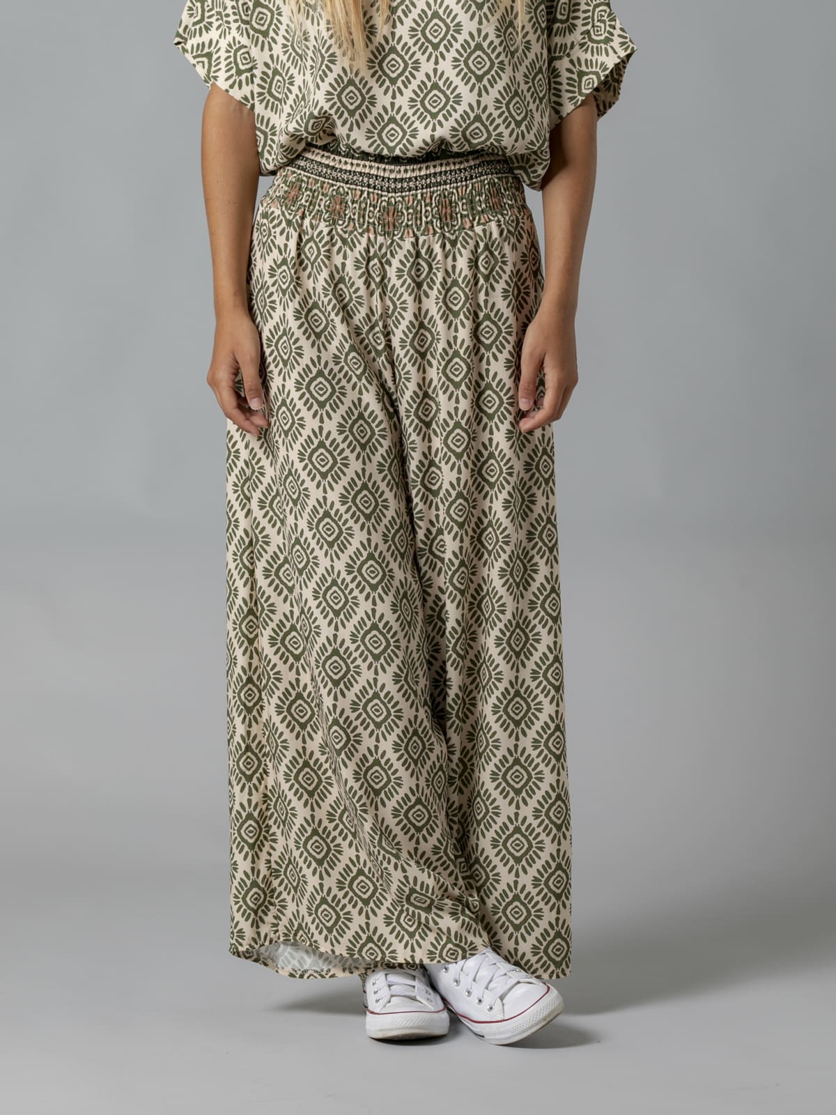 Woman Wide elastic waist print trousers Khaki