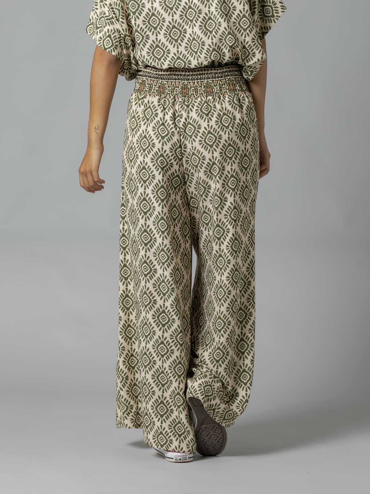 Woman Wide elastic waist print trousers Khaki