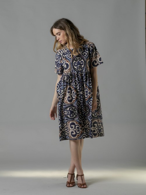 Woman Printed dress with pockets Blue