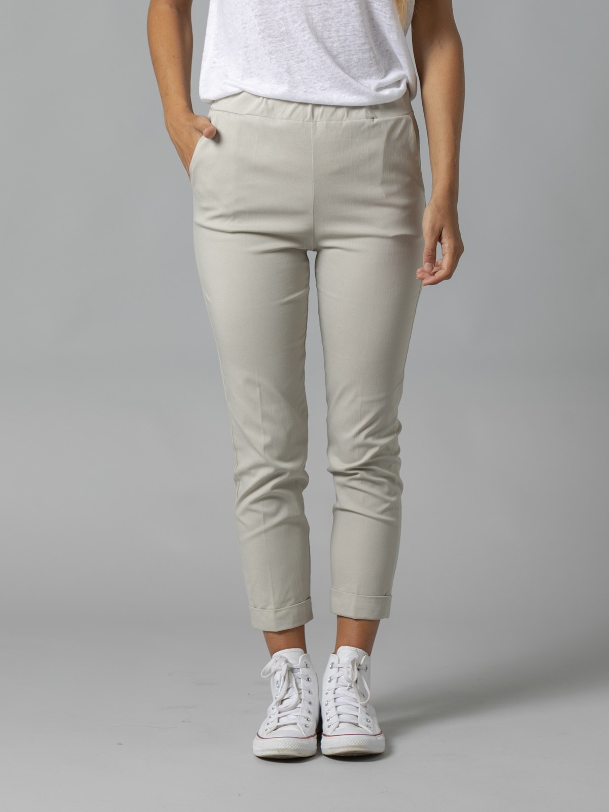 Woman Comfort stretch ankle-length trousers Beige