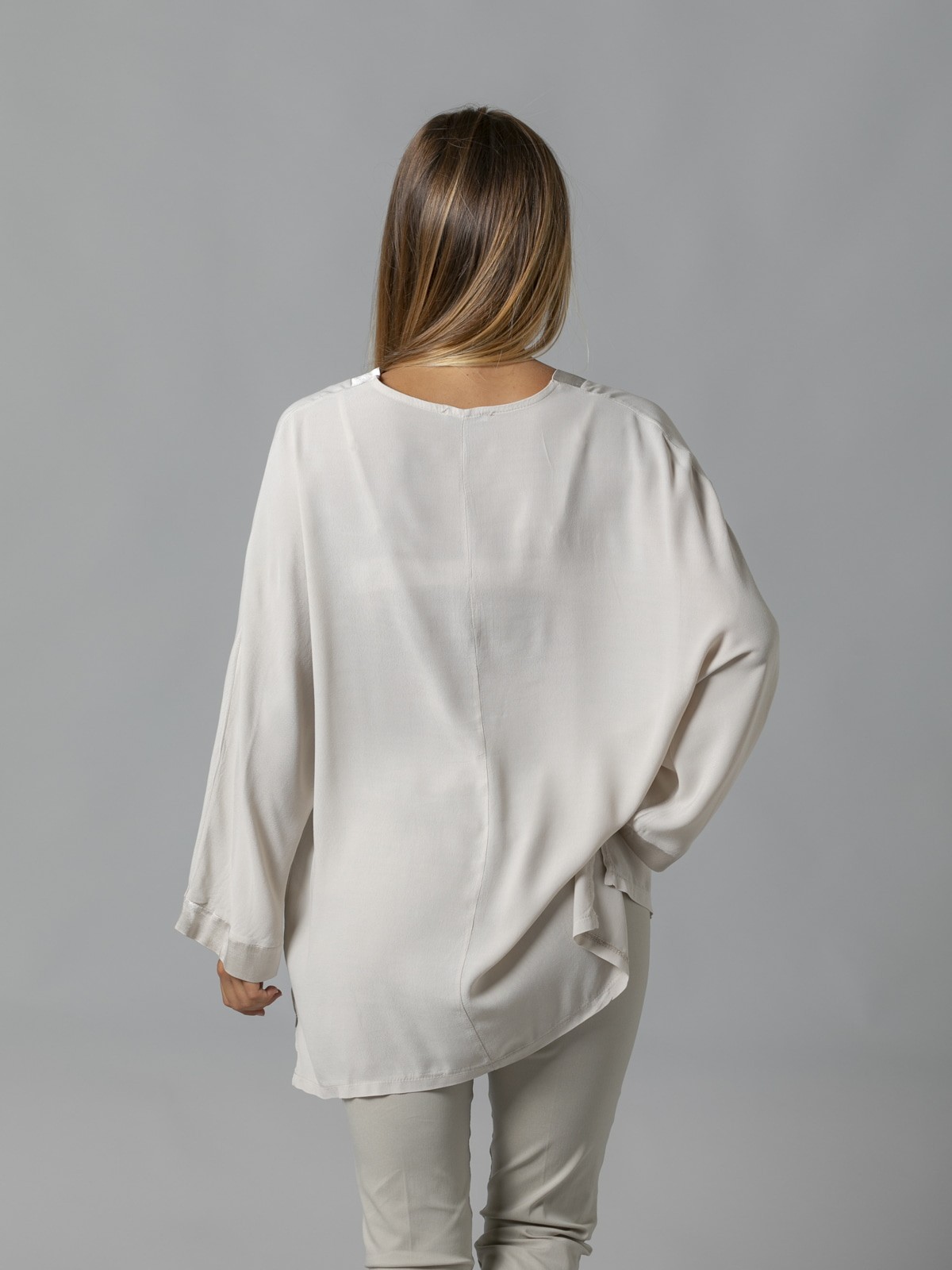 Woman Oversize blouse with satin details Beige