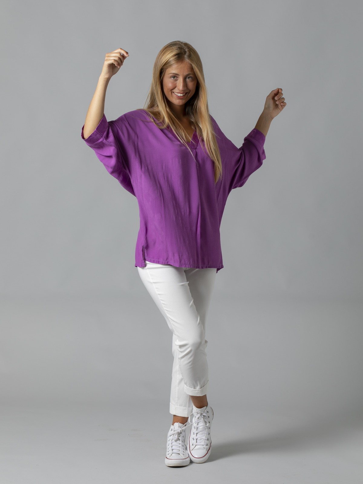 Woman Oversize blouse with satin details Mallow