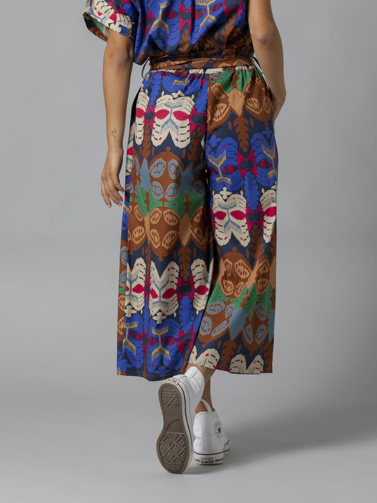 Woman Printed cotton trousers Blue