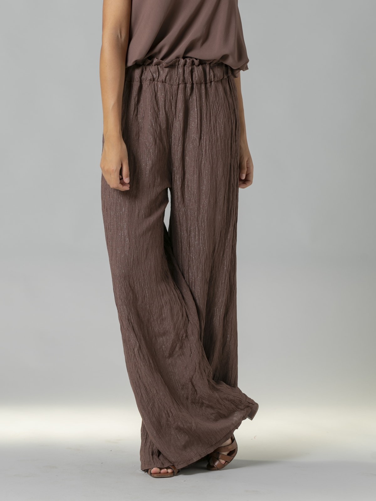 Woman Trendy fabric elastic waist trousers Marrón 